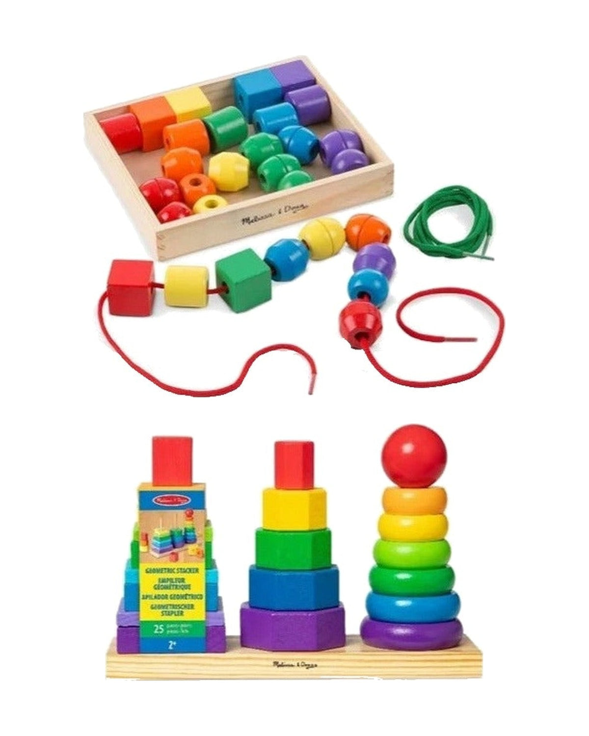 Toddler set: Melissa & Doug lacing beads and geometric stacker
