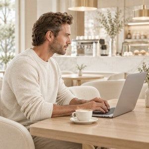 Choosing a gift online on a laptop